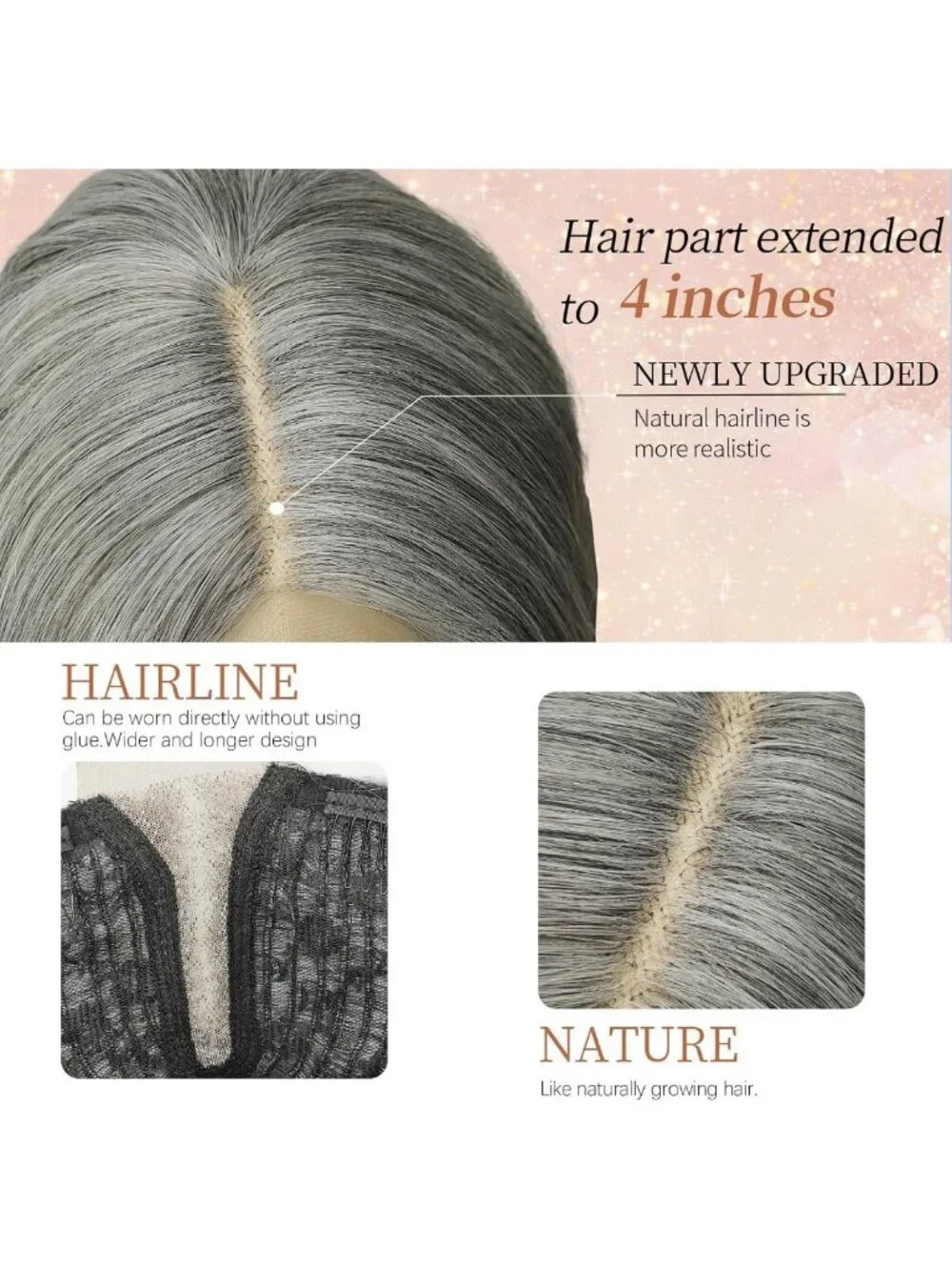 26-Inch Silver Gray Ombre Wavy Wig - Heat-Resistant, Natural Hairline, Curly